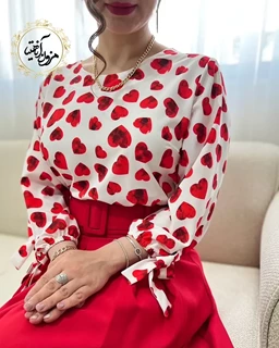 شومیز آستین واشری سفید طرح قلبی لاو سایز-2-تخفیفی