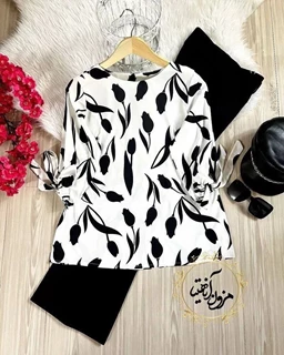 شومیز آستین واشری سفید طرح لاله مشکی سایز-3-تخفیفی
