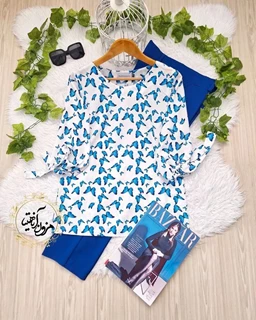 شومیز آستین واشری سفید طرح پروانه کاربنی نیاز سایز-2-تخفیفی