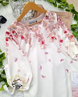 شومیز آستین واشری  سفید طرح گلبرگ کالباسی پروا