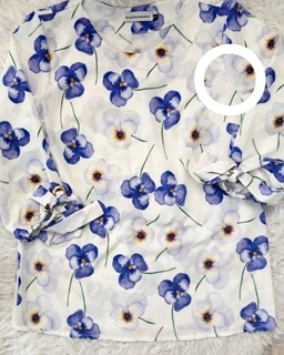 شومیز آستین واشری سفید طرح گلهای بنفشه ماتیسا سایز-2-تخفیفی