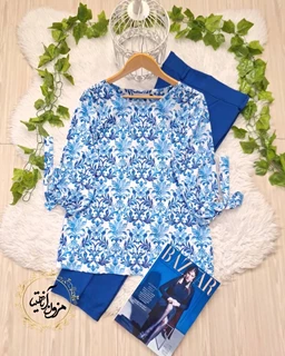 شومیز آستین واشری سفید کاربنی طرح برگ و گلبرگ ملیسا سایز-2-تخفیفی