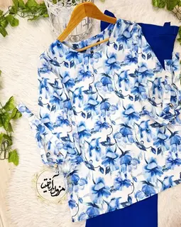 شومیز آستین واشری سفید کاربنی طرح لاله آبرنگی رودابه