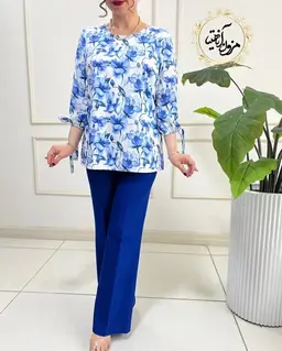 شومیز آستین واشری سفید کاربنی طرح لاله آبرنگی رودابه