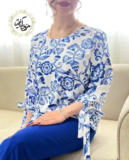 شومیز آستین واشری سفید کاربنی طرح گل رز سوفیا