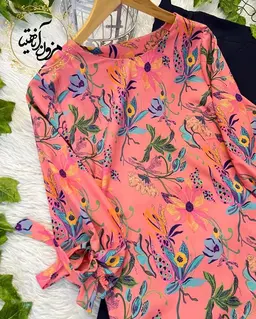 شومیز آستین واشری مرجانی طرح گلدار سلین