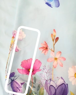 شومیز آستین پفی آبی طرح آستین با گل شقایق قرمز و پروانه رایکا سایز-1-تخفیفی