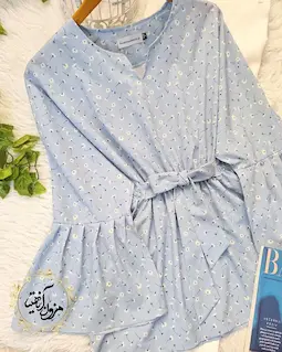 شومیز آستین کلوش آبی روشن طرح گلهای مهیاس