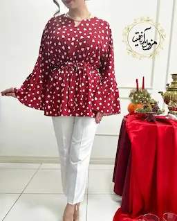 شومیز آستین کلوش آلبالویی طرح قلبی رامونا