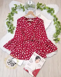 شومیز آستین کلوش آلبالویی طرح قلبی شراره