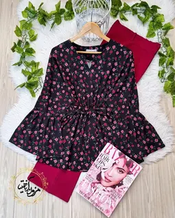 شومیز آستین کلوش زمینه مشکی طرح رزالین