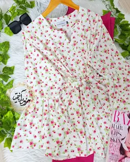 شومیز آستین کلوش سفید طرح مینی رز شبنم