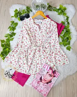 شومیز آستین کلوش سفید طرح مینی رز شبنم