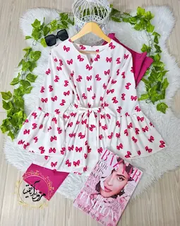 شومیز آستین کلوش سفید طرح پاپیون سرخابی همتا