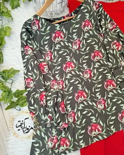 شومیز آستین کیمونو بگ سبز طرح انار پالیز