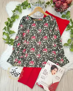 شومیز آستین کیمونو بگ سبز طرح انار پالیز