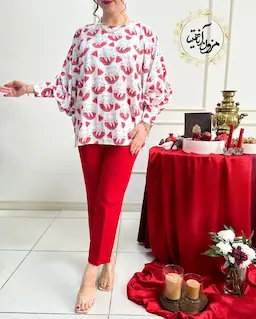 شومیز آستین کیمونو بگ سفید طرح گربه هندونه ای