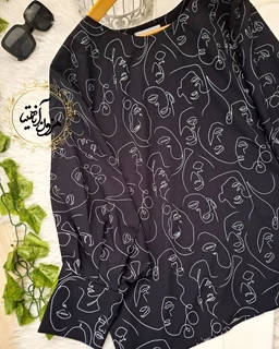 شومیز آستین کیمونو بگ مشکی طرح نیم رخ ریز آرزو