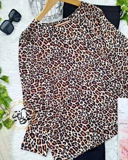 شومیز آستین کیمونو بگ نسکافه ای طرح پلنگی
