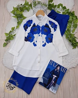 شومیز آستین کیمونو تک سفید کاربنی طرح شقایق سایز-2-تخفیفی