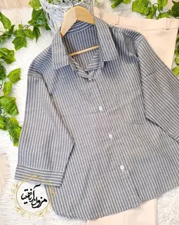 شومیز باکسی طوسی تیره سفید طرح راه راه کیانا