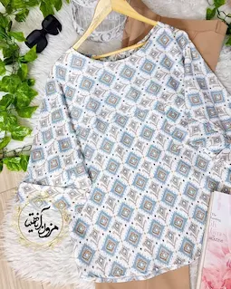 شومیز آستین سه ربع سفید طرح سنتی فیلی نسکافه ای تیدا