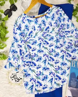 شومیز استین سه ربع سفید طرح گلهای کاربنی ایلما