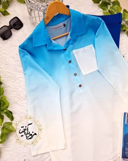 شومیز جلو بسته آبی سفید طرح ایتالیایی