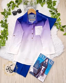 شومیز جلو بسته بنفش سفید طرح ایتالیایی سایز-1-تخفیفی