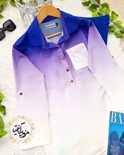 شومیز جلو بسته بنفش سفید طرح ایتالیایی