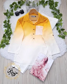 شومیز جلو بسته زرد سفید طرح ایتالیایی سایز-3-تخفیفی