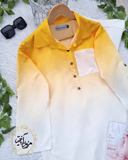 شومیز جلو بسته زرد سفید طرح ایتالیایی