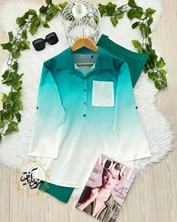 شومیز جلو بسته سبز سفید طرح ایتالیایی