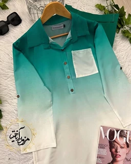 شومیز جلو بسته سبز سفید طرح ایتالیایی