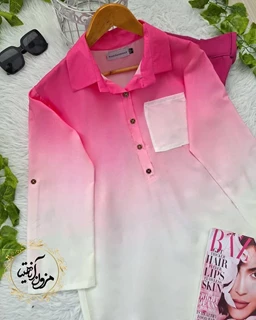 شومیز جلو بسته صورتی سفید طرح ایتالیایی