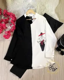 شومیز جلو بسته سفید مشکی طرح مادمازل سایز-2-تخفیفی