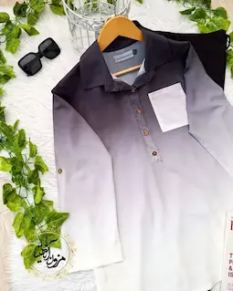 شومیز جلو بسته مشکی سفید طرح ایتالیایی نمونه