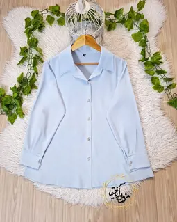 شومیز جلو دکمه الیزه آبی طرح ریحان