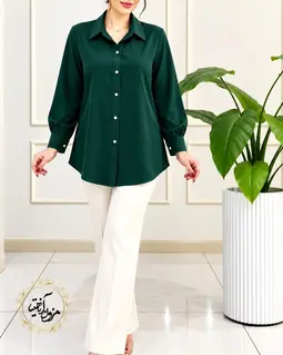 شومیز جلو دکمه الیزه سبز طرح ریحان