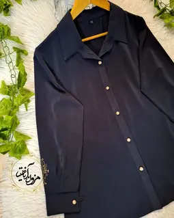 شومیز جلو دکمه الیزه سرمه ای طرح ریحان