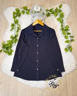 شومیز جلو دکمه الیزه سرمه ای طرح ریحان