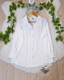 شومیز جلو دکمه الیزه سفید طرح ریحان