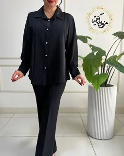 شومیز جلو دکمه الیزه مشکی طرح ریحان