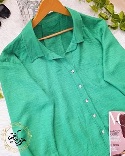 شومیز جلو دکمه تک جیب سبز طرح ستایش