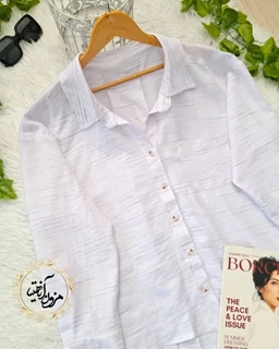 شومیز جلو دکمه تک جیب سفید طرح ستایش