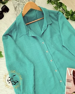 شومیز جلو دکمه تک جیب فیروزه ای طرح ستایش