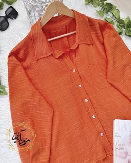 شومیز جلو دکمه تک جیب نارنجی طرح ستایش