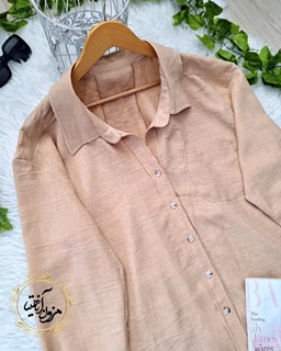 شومیز جلو دکمه تک جیب نسکافه ای طرح ستایش