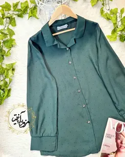 شومیز جلو دکمه سبز طرح نگین دار تونا