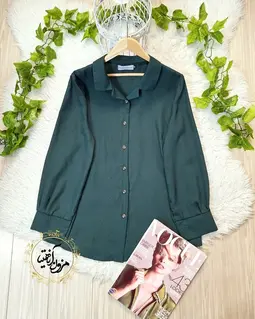 شومیز جلو دکمه سبز طرح نگین دار تونا